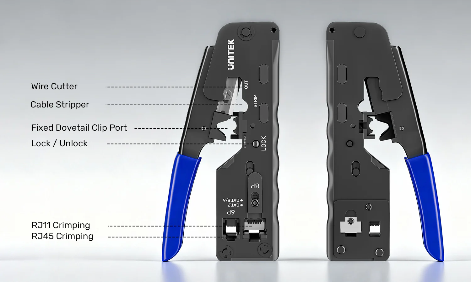 UNITEK Multi-Function Network Cable Crimping Tool, 8P/6P Crimper for RJ45 RJ11 Connectors, Cat7 Binder Clip Shielding UNITEK Multi-Function Network Cable Crimping Tool, 8P/6P Crimper for RJ45 RJ11 Connectors, Cat7 Binder Clip Shielding