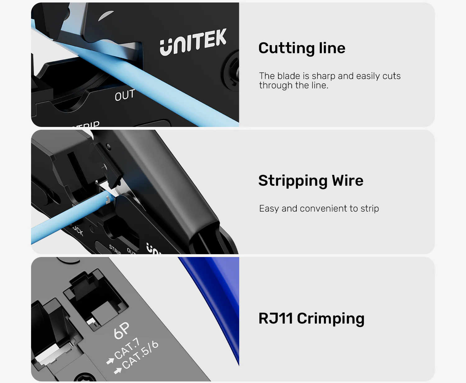 UNITEK Multi-Function Network Cable Crimping Tool, 8P/6P Crimper for RJ45 RJ11 Connectors, Cat7 Binder Clip Shielding UNITEK Multi-Function Network Cable Crimping Tool, 8P/6P Crimper for RJ45 RJ11 Connectors, Cat7 Binder Clip Shielding