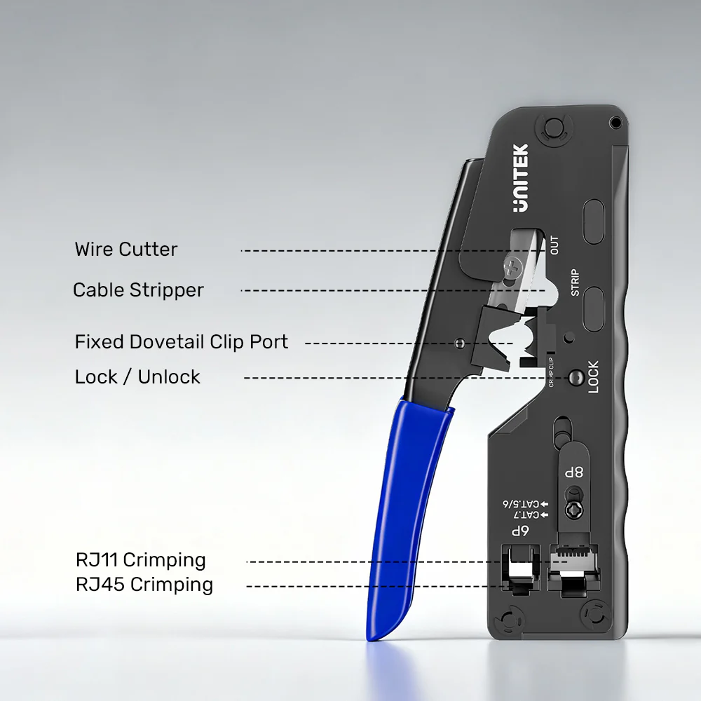 UNITEK Multi-Function Network Cable Crimping Tool, 8P/6P Crimper for RJ45 RJ11 Connectors, Cat7 Binder Clip Shielding