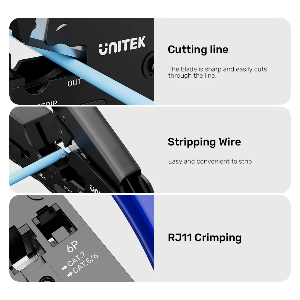 UNITEK Multi-Function Network Cable Crimping Tool, 8P/6P Crimper for RJ45 RJ11 Connectors, Cat7 Binder Clip Shielding