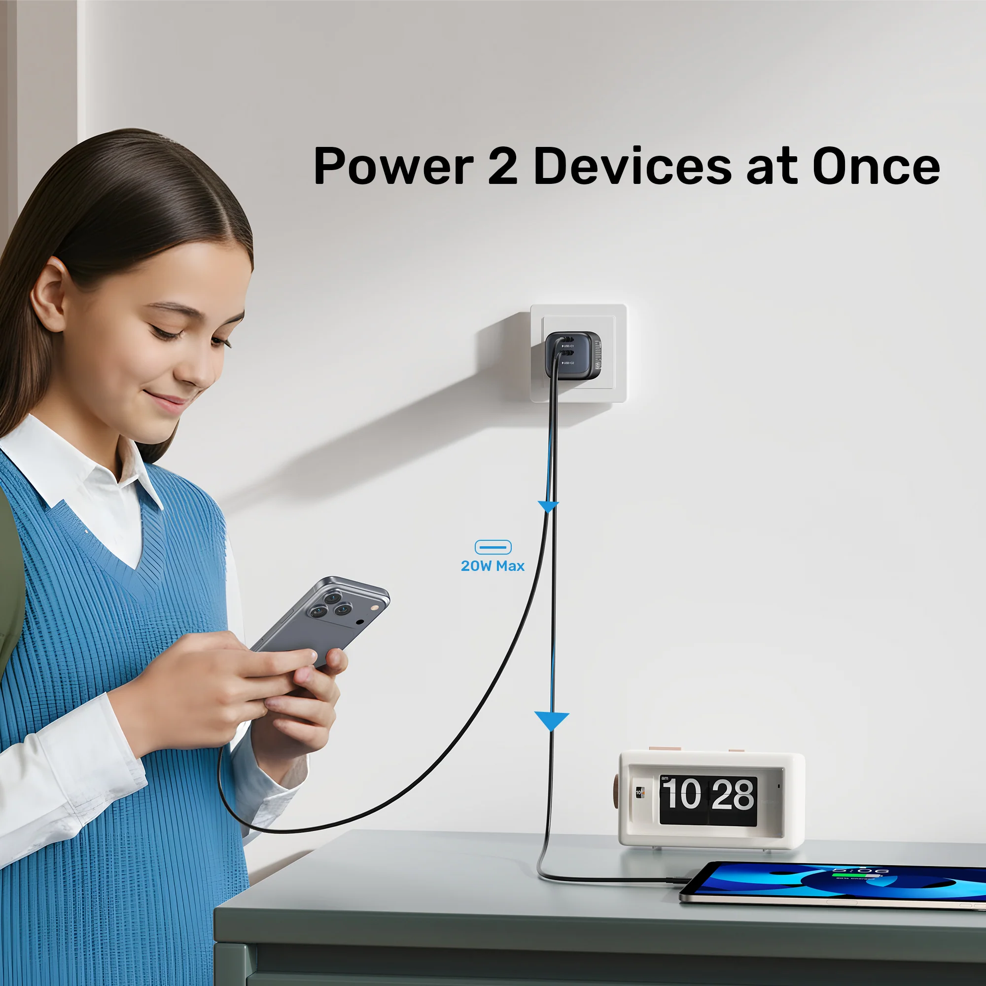 UNITEK Zeno 45W GaN Wall Charger (EU Plug) PD3.0 QC4+ SFC2.0 PPS, Compatible with iPhone 17/16/15 Pro Max