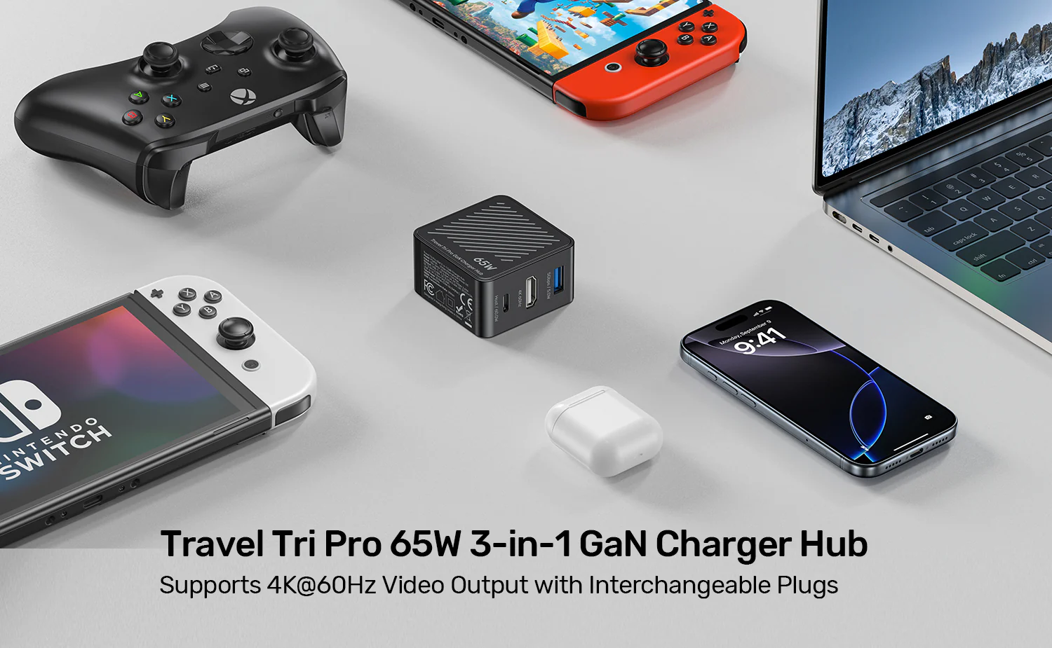 UNITEK Travel Tri Pro 65W 3-in-1 GaN Charger Hub (EU/US/UK/AU Plugs) GaN Fast Charging 60W USB-C + 5W USB-A + 4K@60Hz HDMI UNITEK Travel Tri Pro 65W 3-in-1 GaN Charger Hub (EU/US/UK/AU Plugs) GaN Fast Charging 60W USB-C + 5W USB-A + 4K@60Hz HDMI
