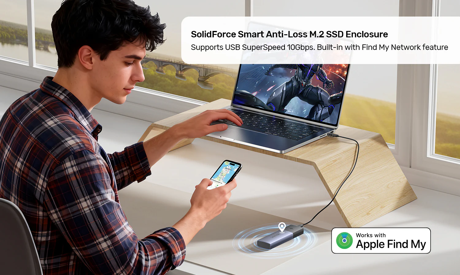 UNITEK SolidForce Smart Anti-loss M.2 SSD Enclosure, 10Gbps NVMe SSD Enclosure with Apple Find My Tracking UNITEK SolidForce Smart Anti-loss M.2 SSD Enclosure, 10Gbps NVMe SSD Enclosure with Apple Find My Tracking