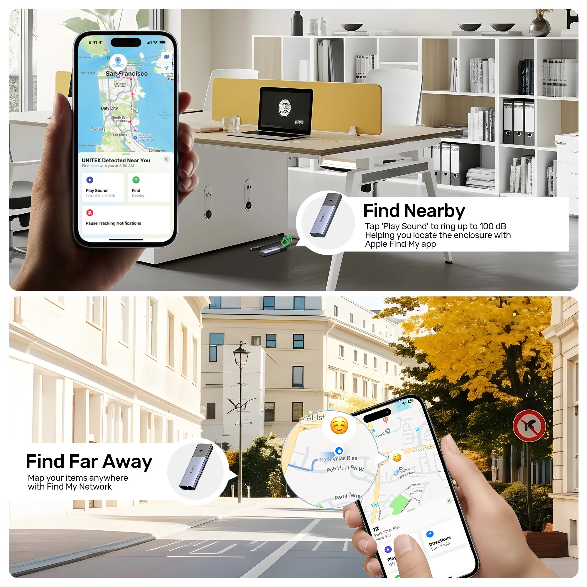 UNITEK SolidForce Smart Anti-loss M.2 SSD Enclosure, 10Gbps NVMe SSD Enclosure with Apple Find My Tracking