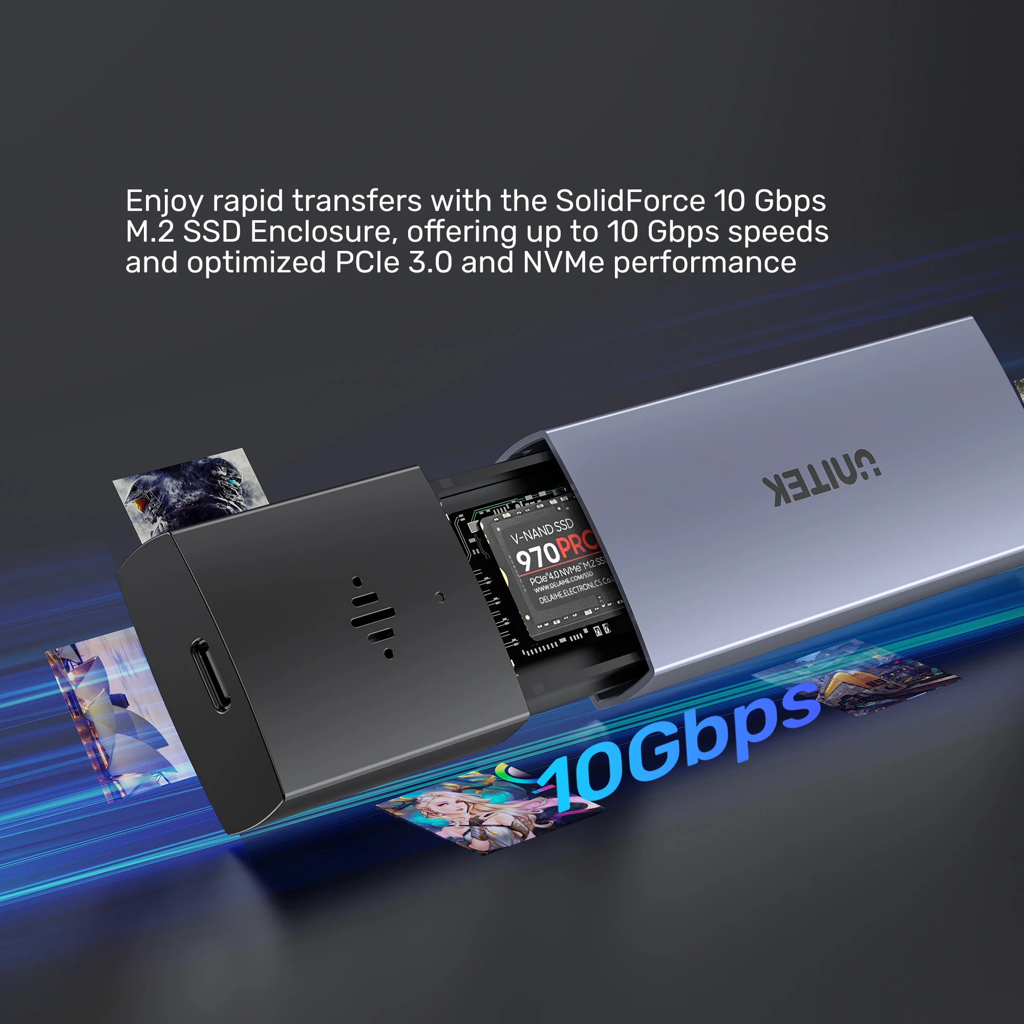 UNITEK SolidForce Smart Anti-loss M.2 SSD Enclosure, 10Gbps NVMe SSD Enclosure with Apple Find My Tracking