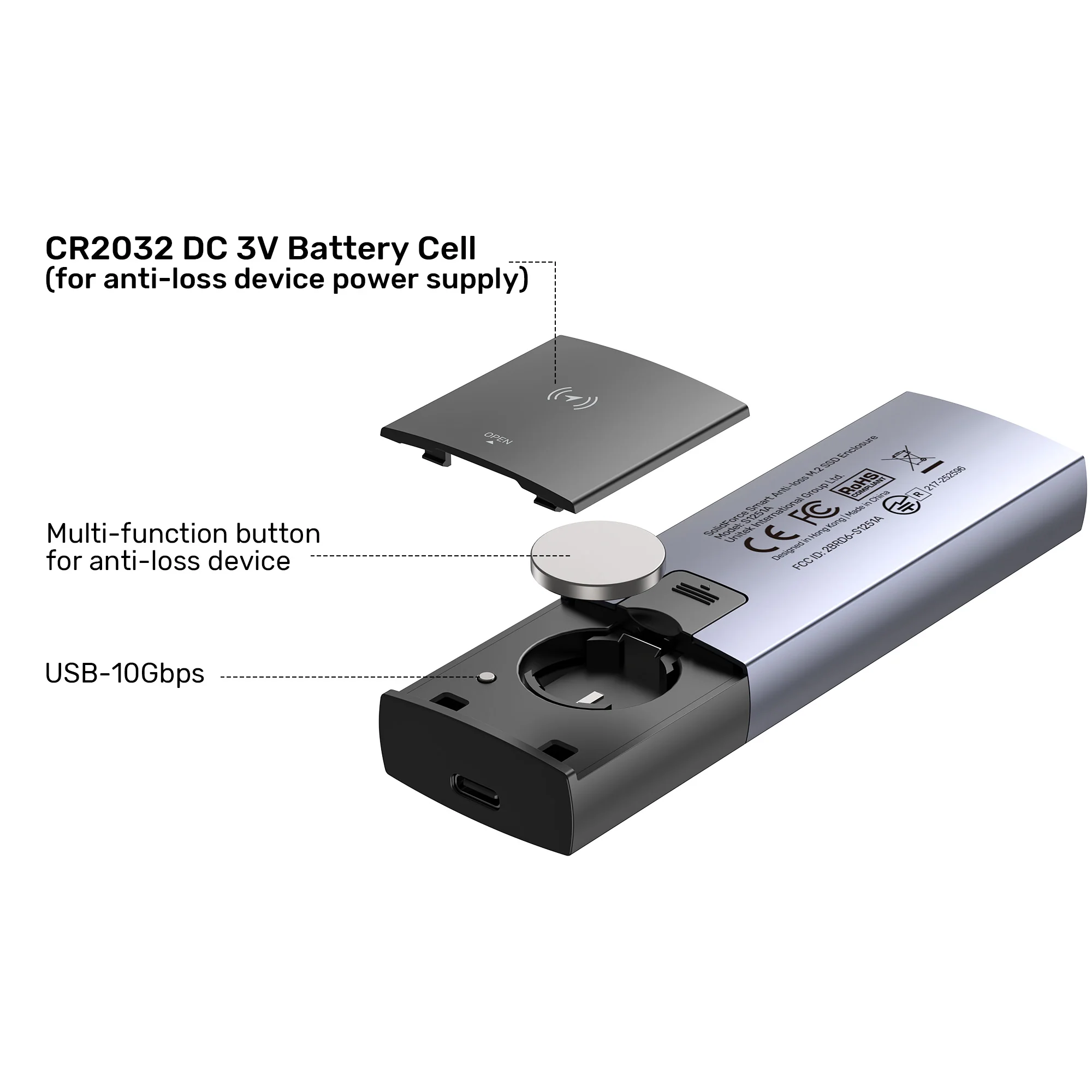 UNITEK SolidForce Smart Anti-loss M.2 SSD Enclosure, 10Gbps NVMe SSD Enclosure with Apple Find My Tracking