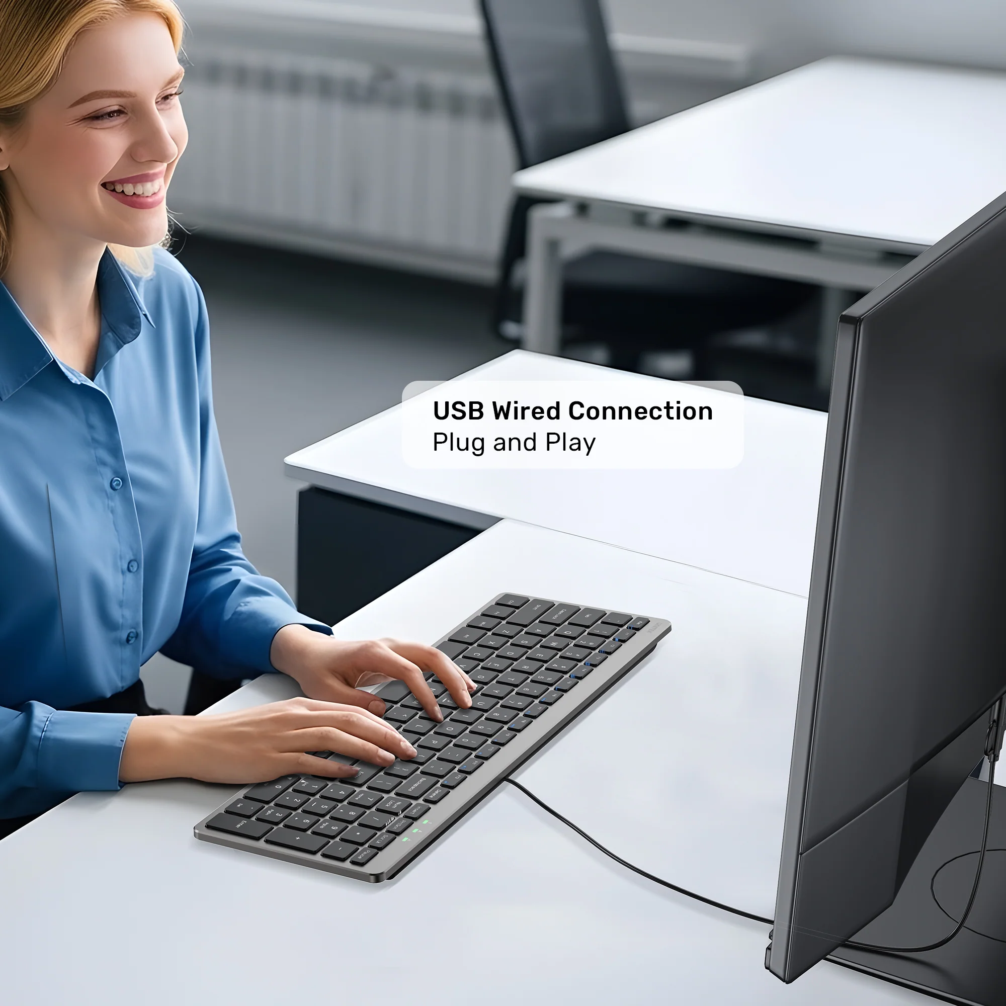 UNITEK SlimTap Ultra Light Wired Keyboard, 99 Keys, Ultra-Slim 17.15mm Profile, Silent Scissor-Switch Keys