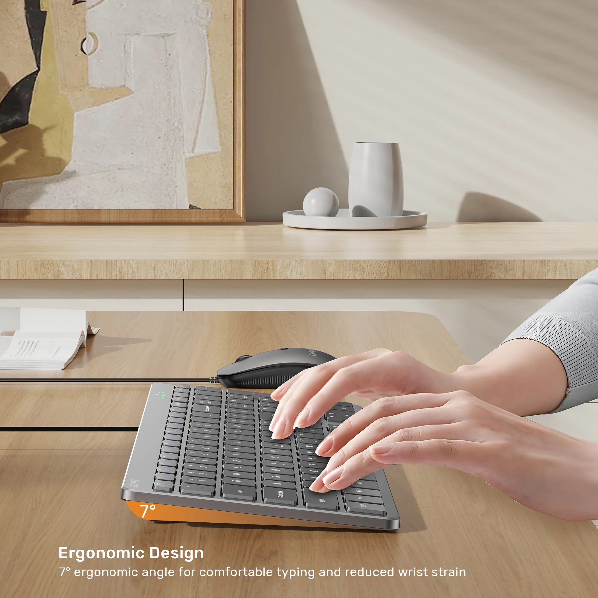 UNITEK SlimTap Ultra Light Wired Keyboard, 99 Keys, Ultra-Slim 17.15mm Profile, Silent Scissor-Switch Keys
