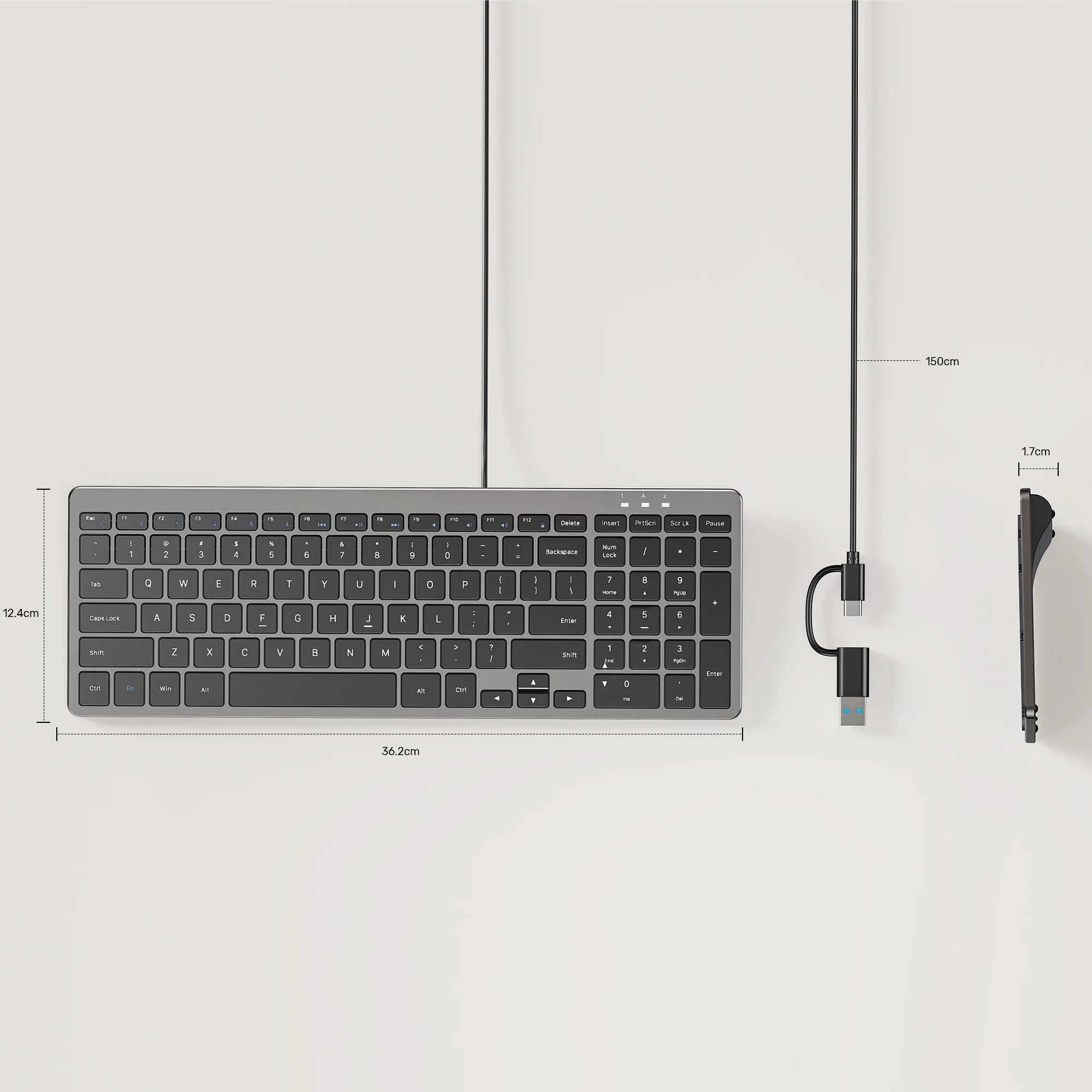UNITEK SlimTap Ultra Light Wired Keyboard, 99 Keys, Ultra-Slim 17.15mm Profile, Silent Scissor-Switch Keys