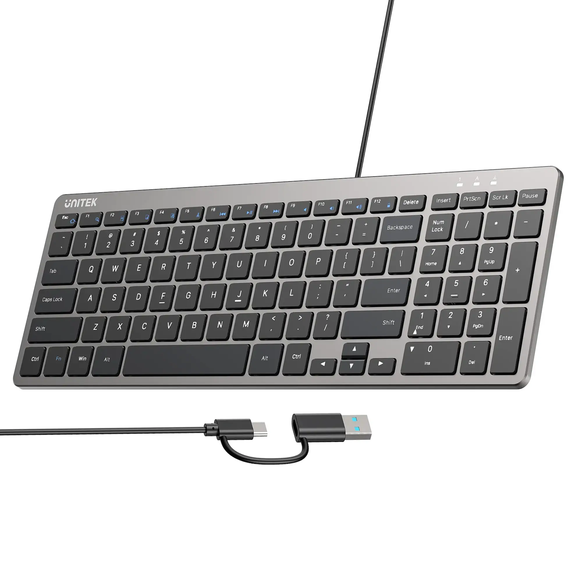 UNITEK SlimTap Ultra Light Wired Keyboard, 99 Keys, Ultra-Slim 17.15mm Profile, Silent Scissor-Switch Keys