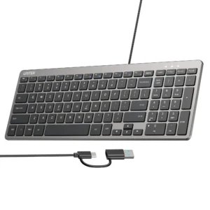 UNITEK SlimTap Ultra Light Wired Keyboard, 99 Keys, Ultra-Slim 17.15mm Profile, Silent Scissor-Switch Keys