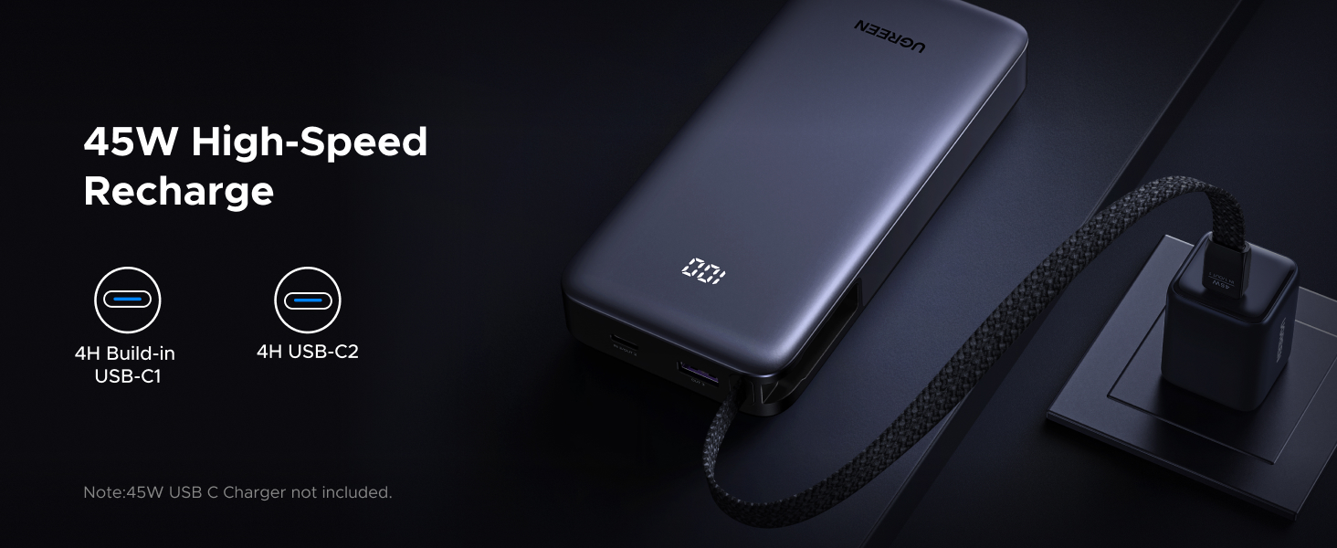 UGREEN 55988B Nexode Power Bank 20000mAh 45W Fast Charging Portable Charger with Built-in USB-C Buy UGREEN 55988B Nexode Power Bank 20000mAh 45W Fast Charging Portable Charger with Built-in USB-C Online in Pakistan - UGREEN PK