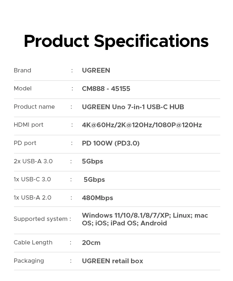 UGREEN 45155 Uno 7-in-1 USB-C Hub 4K@60Hz HDMI, 100W PD Fast Charging, Gigabit Ethernet, 5Gbps USB-C & USB-A Expansion Dock with Smart Robotic Emoji LED Screen Buy UGREEN 45155 Uno 7-in-1 USB-C Hub 4K@60Hz HDMI, 100W PD Fast Charging, Gigabit Ethernet, 5Gbps USB-C & USB-A Expansion Dock with Smart Robotic Emoji LED Screen Online in Pakistan - UGREEN PK