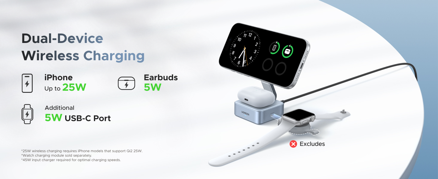 UGREEN 55960 Qi2 25W Magflow Wireless Charger MagSafe Charging Station 2-in-1 for iPhone 17/16/15/14/13/12 Pro Max Buy UGREEN 55960 Qi2 25W Magflow Wireless Charger MagSafe Charging Station 2-in-1 for iPhone 17/16/15/14/13/12 Pro Max Online in Pakistan - UGREEN PK