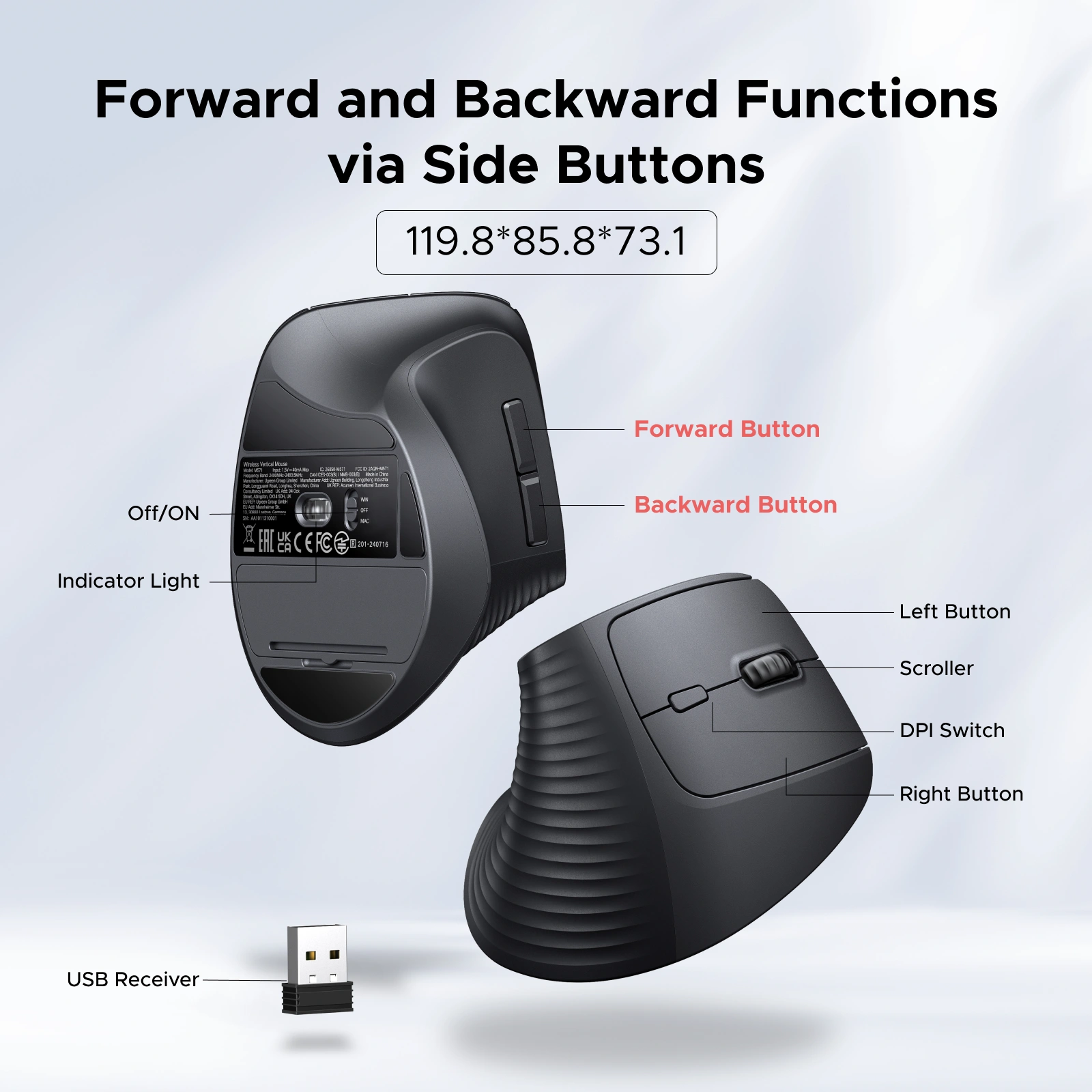 Buy UGREEN 65042 Vertical Mouse Dual Mode BT 5.4 & USB 2.4G 03 Online in Pakistan - UGREEN PK