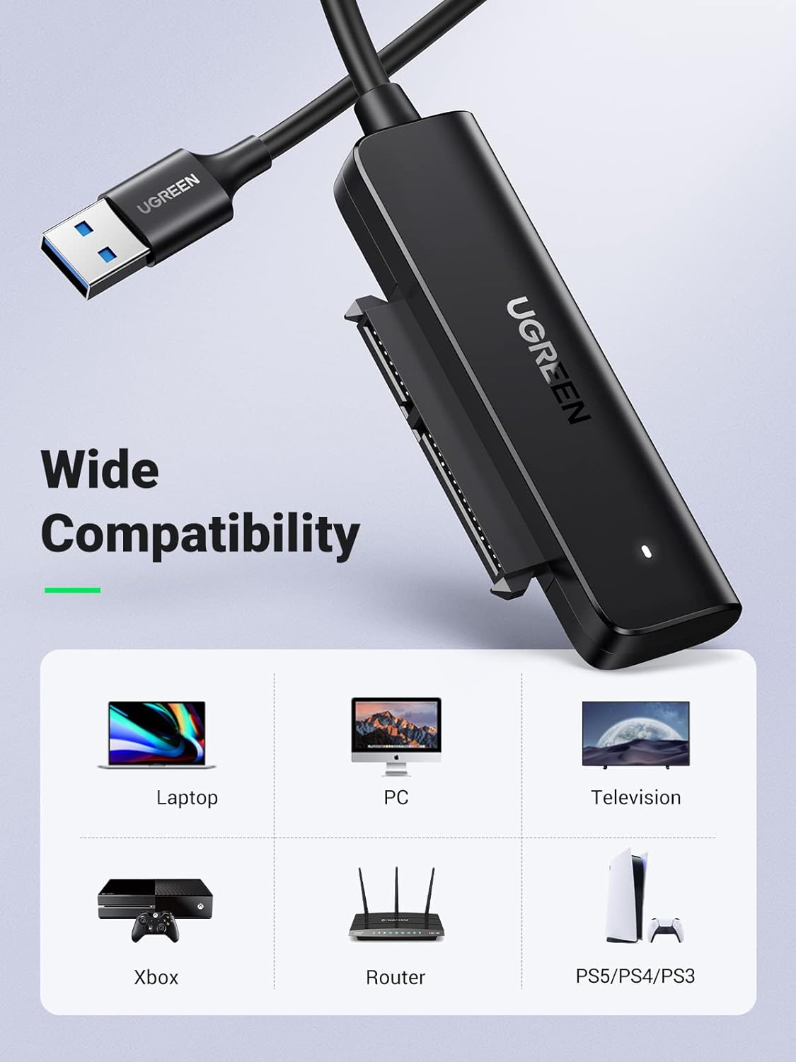Buy UGREEN 70609 USB 3.0 to SATA Adapter, 2.5 Hard Drive Reader 06 Online in Pakistan - UGREEN PK