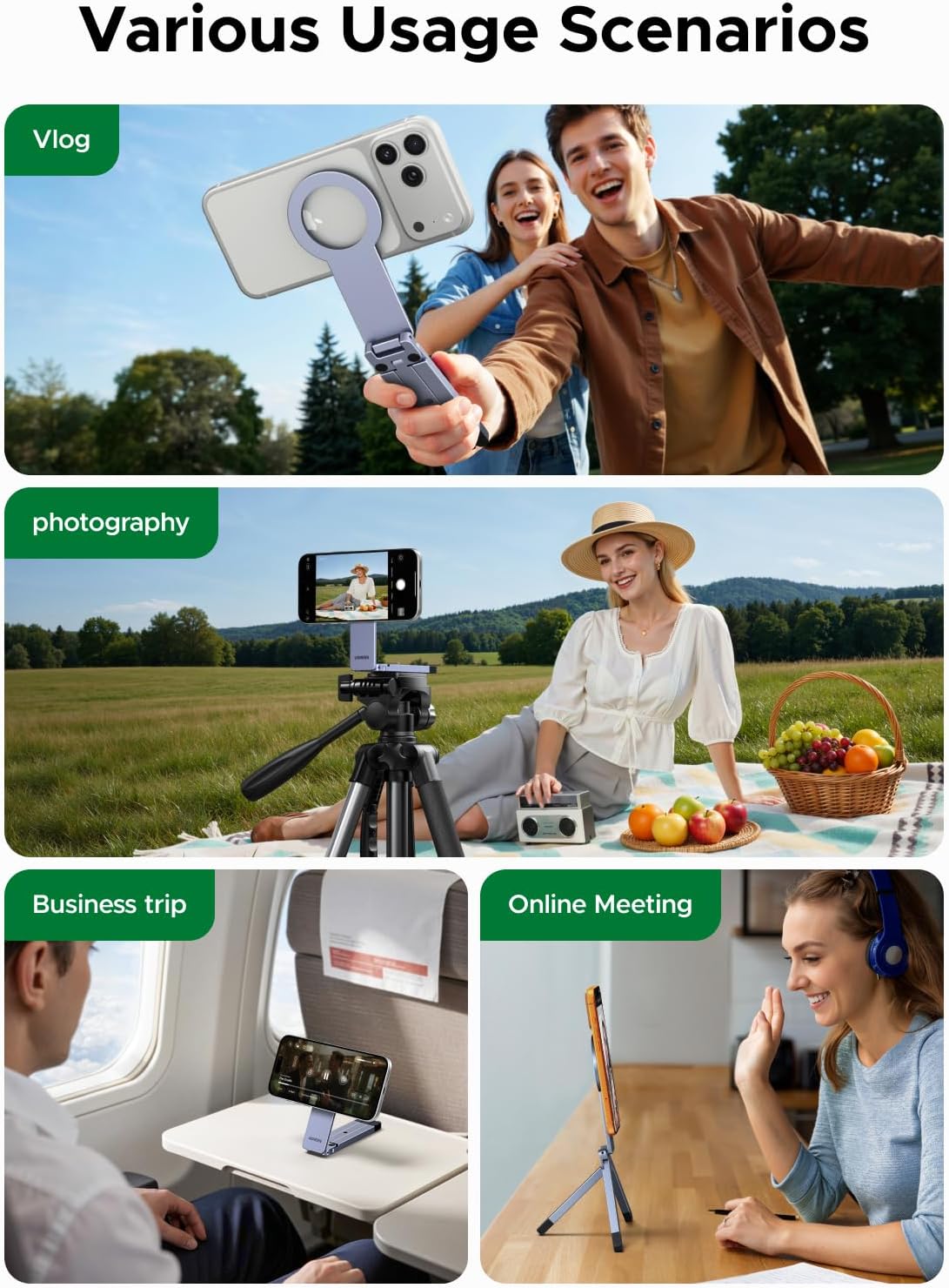 Buy UGREEN 75509 MagSafe Tripod 360° Rotating Adjustable Magnetic Phone Stand with 1/4'' Screw Port for iPhone 17/16/15/14/13/12 Online in Pakistan - UGREEN PK
