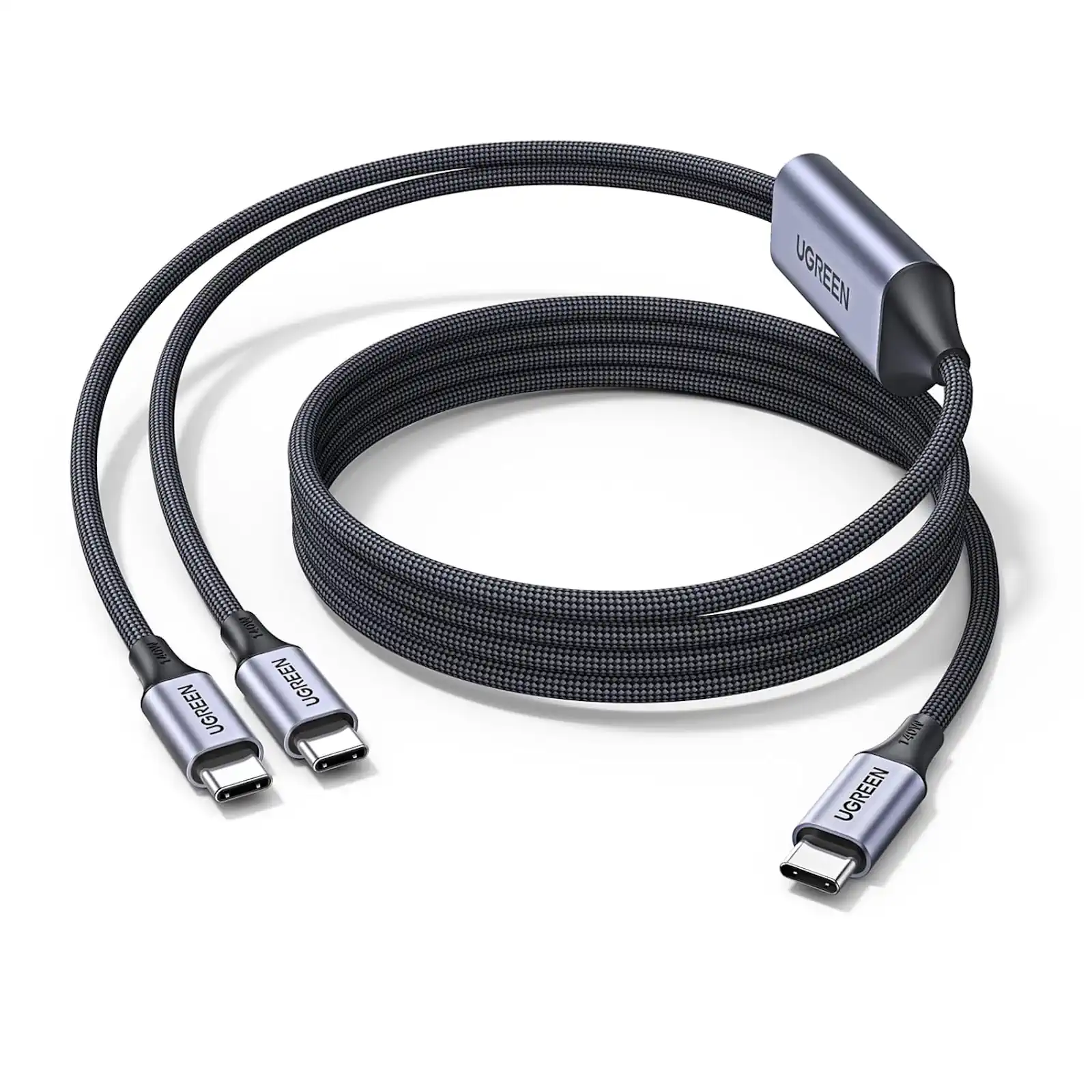 Buy UGREEN 75733 140W Dual USB-C to USB-C 2-in-1 Fast Charging Cable (2 Meter) 5A PD3.1 Heavy-Duty Nylon Braided Power Display & Intelligent Dual-Device Charger Splitter Cord for MacBooks, Laptops, iPhones, iPads, & Galaxy Series Online in Pakistan - UGREEN PK